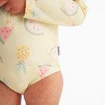 Gerber Baby Girls Toddler Long Sleeve One Piece Rashguard Swimsuit, Yellow Fruit, 12 Months