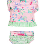 RuffleButts Baby/Toddler Girls Long Sleeve Rash Guard UPF50+ Sun Protected Bikini Swimsuit - Mermaid Princess, 3T