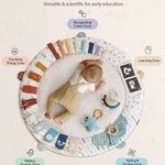 Blissful Diary Baby Play Gym & Activity Mat, 5 Developmental Zones Wooden Tummy Time Mat with 6 Detachable Sensory Toys for Motor Skills & Sensory Development, Baby Essentials Shower Gift