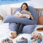 Meiz Pregnancy Pillows, Cooling Silky Pregnancy Pillows for Sleeping, 65" U Shaped Full Body Maternity Pillow for Pregnant Women, with Washable Jersey Cotton Cover, Blue