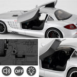 Guarsiliymi SLR Race Car Model, Die-cast 1:32 Scale Toy Cars with Light and Sound, Alloy Pull Back Car for Kids Adults, Collectible Birthday Gift (Silver)