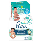 Pampers Pure Protection Disposable Baby Diapers Size 1, 198 Count with Aqua Pure Baby Wipes, 6X Pop-Top Packs (336 Count)