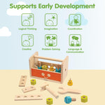PlanToys Wooden Transforming Robot Tool Box with Wrench, Nuts & Bolts, Wooden Planks, and Shapes| Sustainably Made from Rubberwood and Non-Toxic Paints and Dyes