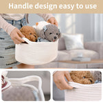 Happyiren Medium Woven Cotton Rope Basket with Handle Empty Decorative Gift Basket for Baby Shower, Graduation, Father's Day, Nursery Storage 13" Dia x 8" W x 6" H