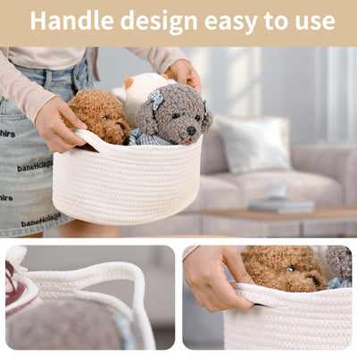 Happyiren Medium Woven Cotton Rope Basket with Handle Empty Decorative Gift Basket for Baby Shower, Graduation, Father's Day, Nursery Storage 13" Dia x 8" W x 6" H