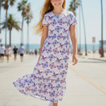 PATPAT Tween Dress for Girls Summer Maxi Long Casual Beach Birthday Party Big Girl Cute Dresses Purple Butterfly Size 10-11