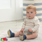 Fruit of the Loom Cozy Thermal Wrap Booties with Non-Slip Grips for Baby & Toddler Girls, Boys, Unisex - Navy Waffle (12-18 Months)