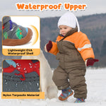 BARERUN Toddler Boots Wide Toe Girls Boys Winter Boots Cozy Fleece Snow Boots Dinosaur Slippers Indoor Outdoor Warm Shoes Grey Baby Shoe Size 12-18 Months