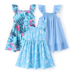 PATPAT 3 Pack Toddler Girls Ruffle Sleeve A-line Dresses Baby Girl Casual Clothes Multi-Pack Sundress, Blue Floral, 3 Years