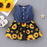 Kucnuzki Toddler Girl Clothes 2t 3t Cute Girl Clothes Blue Flowy Summer Sunflower Birthday Dress Sleeveless Ruffle Denim Bow Dress Spring Party Jean Dresses