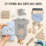 27-Piece Baby Shower Gifts for Boys, Newborn Essentials Must Haves,Large Baby Boy Gift Basket Set Essential Stuff,Gender Reveal Gifts,Rattle Swaddle,Blue,Baby Registry Search,Diaper Caddy Organizer