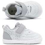 MORENDL Toddler Sneakers Baby Boys & Girls Barefoot Shoes Lightweight Breathable Walking Running Tennis Athletic Sport Shoes White Gray 12-15 Months Size 5