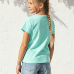 PATPAT Girls T Shirts Size 8-9 Years, Mint Green Graphic Tees, Crew Neck Short Sleeve Shirts Fashion Clothes Summer Outfits Cute Summer Tops