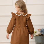 Kucnuzki 12-18 Month Girl Clothes Baby Girl Solid Color Outfit Long Sleeve Zip Up Dress Brown Collared Fall Winter Toddler Girls Plain Dresses with Cute Bag