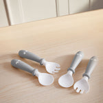 BabyBjörn Baby Spoon and Baby Fork, 4 pcs, Gray | Baby Utinsels | Toddler Utinsels | Toddler Fork and Spoon Set | Baby Silverware | Toddler Silverware