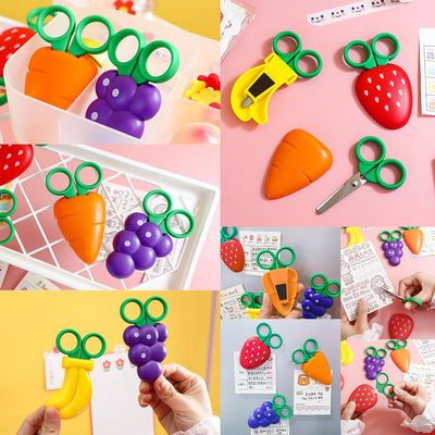 AKOAK 1 Count Paper Scissors, Children's Safety Paper Cuttings Scissors, Creative Fruit Scissors and Refrigerator Magnets are the Home Decorations for Students/Children (Strawberry)