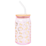 Silver Buffalo Sanrio Hello Kitty Gold 2 Pack Pink Glass Jar Tumbler with Bamboo Lid and Glass Straw, 16 Ounces
