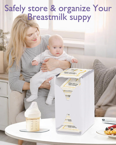Freeze Organizer and Tower for Breastmilk Storage Bags, First-in First-Out Container Storing System with Quick-Freeze Tray to Freezing Breastmilk, Reusable and Breastfeeding Essentials