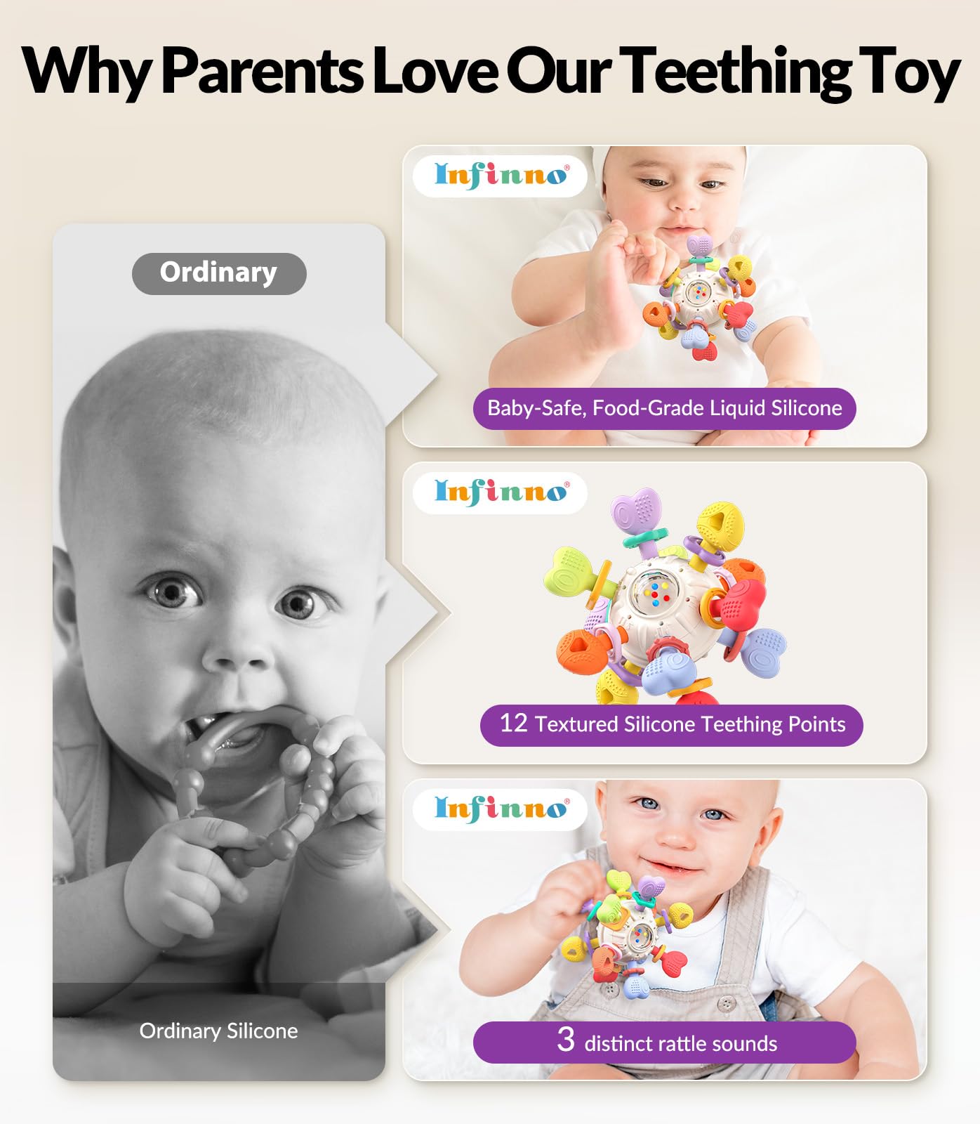 Baby Silicone Teething Toys - Safe, Multi-Functional BPA-Free Sensory Learning Teether Montessori Baby Toys for Infant 0-12 Months Teething Relief with Rattle Perfect Baby Gift for Boys Girls