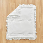 3 Pieces Crib Bedding Set Baby Ruffle Quilted Comforter with Fitted Sheet and Pillowcase - Cute Ruffled Shabby Chic Bedding Soft Blanket Design White