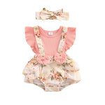 Fanvereka Newborn Infant Baby Girl Summer Outfits Romper Dress Flower Toddler Girls Tops Suspender Shorts + Headband Set (Pink, 0-3 Months)
