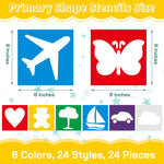 Epakh 24 Pieces Stencils for Kids 8 Inches Drawing Stencils Chalk Template Large Washable Geometric and Garden Themed Primary Shape Template for Kids Toddlers Preschooler(Primary Style)
