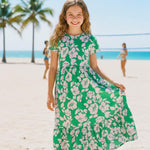 PATPAT Tween Dress for Girls Summer Maxi Long Casual Beach Party Junior Cute Dresses Hawaiian Green Pink Floral Size 10-11
