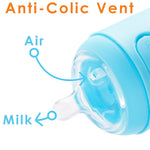 PopYum 9 oz Blue Anti-Colic Formula Making/Mixing/Dispenser Baby Bottles, 2-Pack with #2 Medium Flow Nipples, 260 ml, BPA-Free, Natural Latch