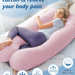 Meiz Pregnancy Pillows, Pregnancy Pillows for Sleeping, Pregnancy Body Pillow Cooling, Maternity Pillow for Pregnant Woman with Cooling Jersey Cover, Pink