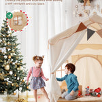 besrey Kids Tent, Kids Playhouse 2 in 1 with Padded Mat and Lights, Large Play Tent with 2 Doors & 4 Windows, Kids Play Tent Indoor & Outdoor, Christmas Toddler Tent for Kids, 51" x35" x 51"
