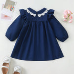 Baby Girl Outfit 18 24 Months Cute Girl Clothes Fall Long Ruffle Sleeve Navy Blue Dress Winter Toddler Clothes Vacation Vintage Knee Length Baby Dress