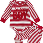 My First Valentines Baby Boy Outfit Lover Boy Long Sleeve Romper Pants Hat Newborn Infant Onesie Clothes Outfits