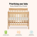 Dream On Me Aden 4-in-1 Convertible Mini Baby Crib in Natural, GreenGuard Gold & BSA, Sustainable Pinewood, Non-Toxic Finish, 3 Mattress Heights, Converts to Mini Day & Twin-Size Bed