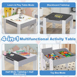 Costzon Kids Table and Chair Set, 4 in 1 Wooden Activity Table & 2 Chairs with Detachable Blackboard for Arts, Crafts, Drawing, Reading, Storage, 3 PCS Toddler Table and Chairs for Boys Girls (Gray)