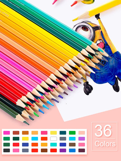 Deli 36 Pack Colored Pencils with Built-in Sharpener in Tube Cap, Vibrant Color Presharpened Pencils for School Kids Teachers, Soft Core Art Drawing for Coloring, Sketching, and Painting