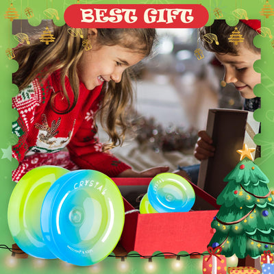 Yoyo K2 Crystal - Professional Responsive Yoyo for Kids 8-12, Dual Purpose Yo Yo for Adults Advanced + Extra Unresponsive Bearing + 12 Yo-yo Strings+Storage Bag + Removal Tool ( SkyBlue Yellow)