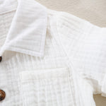Baby Boys Clothes Set Toddler Infant Boys Button-down Shirt Tops + Cotton Gauze Shorts Summer Outfit 2PCS with Pockets (White, 12-18 Months)