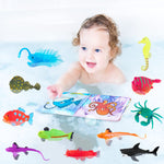 Color Changing Mold Free Bath Toys for Toddlers & Kids - Color Change Sea Creatures Ocean Animal Toys & Glow in The Dark Toy with Bath Book (12 Pack)
