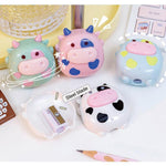 4 Pcs Cute Pencil Sharpener Cartoon Cow Pencil Sharpener Small Manual Pencil Sharpeners Kawaii PVC Sharpenesrs Stationery School Office Supplies (4Pcs Cow)