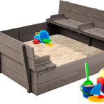 Best Choice Products Kids' Outdoor Wooden Sandbox Large, Cedar Wood with Foldable Bench Seats and Sand Protection, Bottom Liner Included - Brown