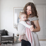 Ring Sling Baby Carrier - USA Lab Tested, 100% Natural Cotton Muslin, Breathable & Ergonomic Ring Sling Grey Rose