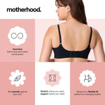 Motherhood Maternity Womens Comfort Nursing Bra with Removable Pads, Wirefree and Seamfree, Breastfeeding Friendly, Black, Large