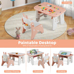 Costzon Kids Table and Chair Set, Graffiti Activity Table w/Flip-Top Tabletop Bookshelf, Erasable Magnetic Drawing Board, Storage, Adjustable Height for Drawing, Toddlers Art Table & Chair (Pink)
