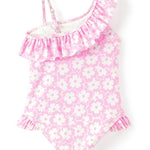 Disney Princess Belle Aurora Cinderella Swimsuits for Girls UPF 50+ One Piece Bathing Suits Floral Print Ruffle One Shoulder Summer Beach Swimwear Pink Quick Dry for Toddler Girls Size 2T