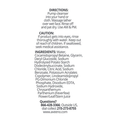 Aveeno Calm + Restore Redness Relief Foaming Cleanser, Daily Facial Cleanser With Calming Feverfew to Help Reduce the Appearance of Redness, Hypoallergenic & Fragrance-Free, 6 fl. oz