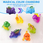 Color Changing No Hole Toddler Bath Toys for Kids Ages 1-3 4-8, Dinosaur Bath Toys Toddlers 2-4, Dinosaur Toys, Valentines Gifts Birthday Valentines Basket Stuffers Bathtub Water Toys with Drying Bag