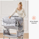 VEVOR Baby Changing Table, Foldable Diaper Change Station with 2 Fabric Drawers, Side Basket and Hanging Rod, Adjustable Height Changing Table with Lockable Wheels and 2 Star Toys, Light Gray