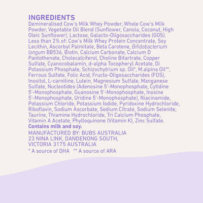 Bubs Essential Infant Formula, with Iron, Cow Milk-Based Powder, for Infants 0-12 Months, Made with Non-GMO Milk, 20 oz