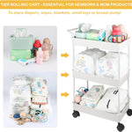 Baby Diaper Caddy, Plastic Movable Cart for Newborn Nursery Essentials Diaper Storage Caddy Organizer for Changing Table & Crib, Easy to Assemble, Beige