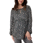 Motherhood Maternity Women’s Long Sleeve Empire Waist Keyhole Woven Pregnancy Blouse, Black Floral, Large